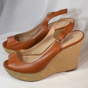 Michael Kors brown leather wedge sandal heels
